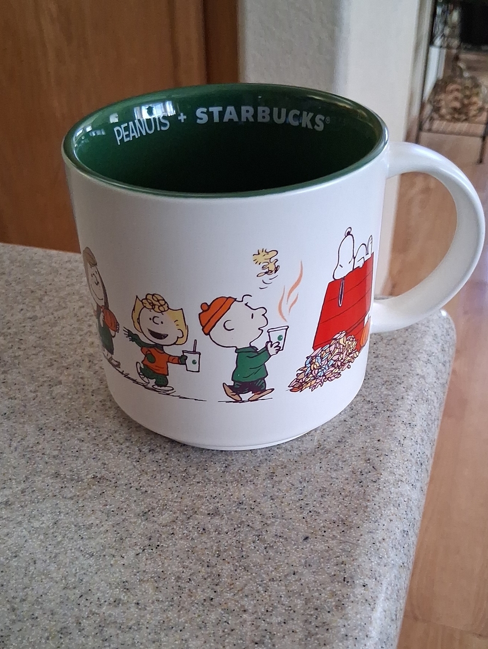 Peanuts + Starbucks White and Green Ceramic Holiday Mug